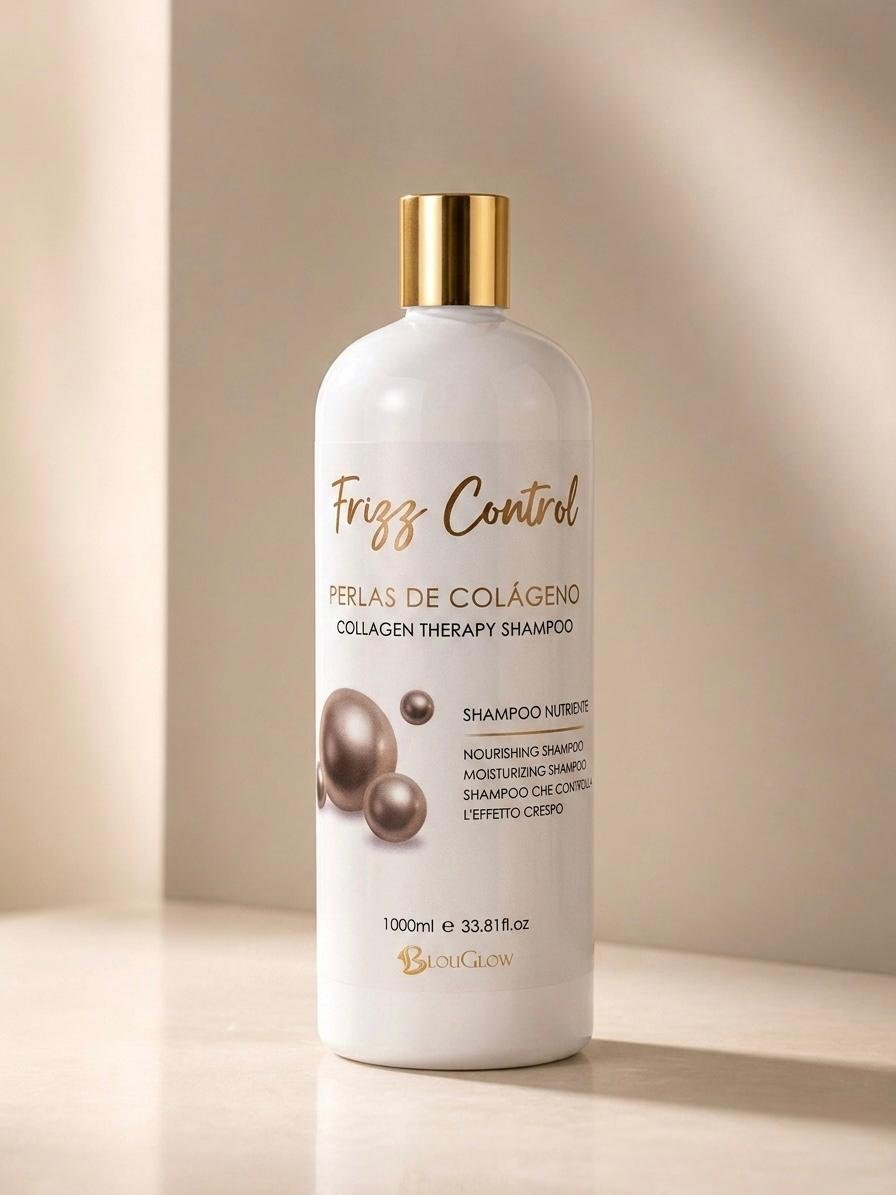 BlouGlow Frizz Control Collagen Therapy Shampoo - Shampoo Nutriente con Perlas de Colágeno 1000ml