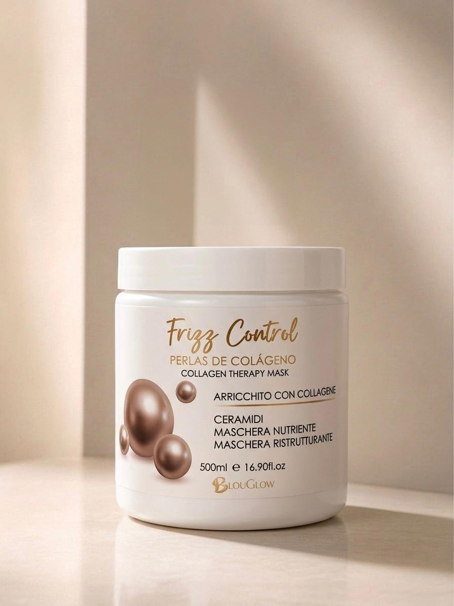 BlouGlow Frizz Control Collagen Therapy Mask - Mascarilla Nutriente y Reestructurante con Perlas de Colágeno 500ml