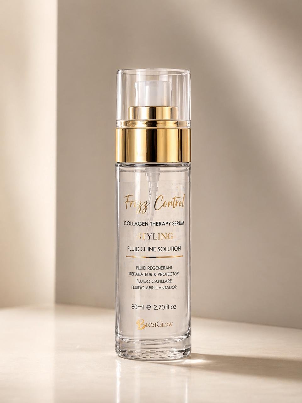BlouGlow Frizz Control Collagen Therapy Serum - Fluido de Brillo y Protección, Styling Fluid Shine Solution 80ml